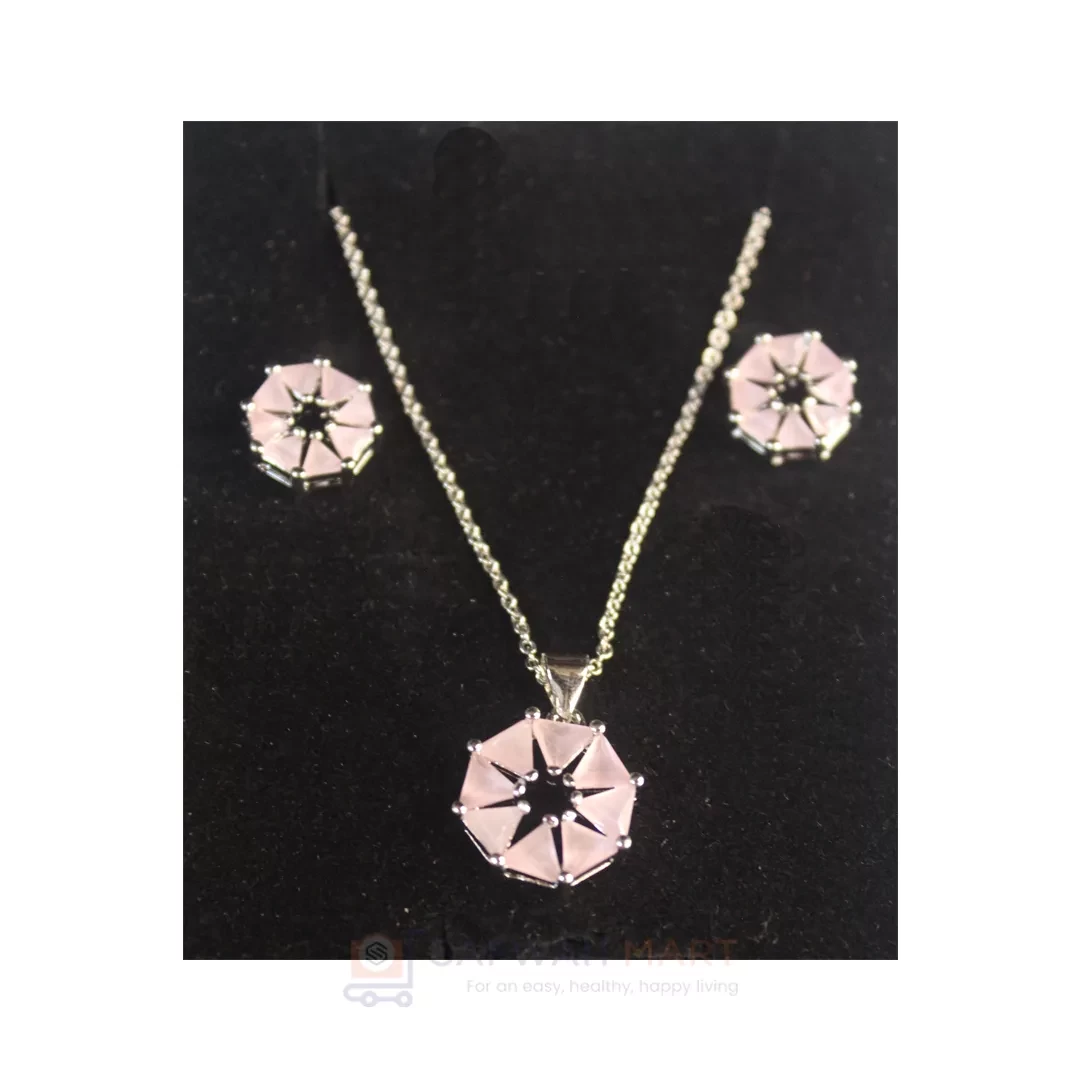 Necklace & Earring Set (Baby Pink Octagon)