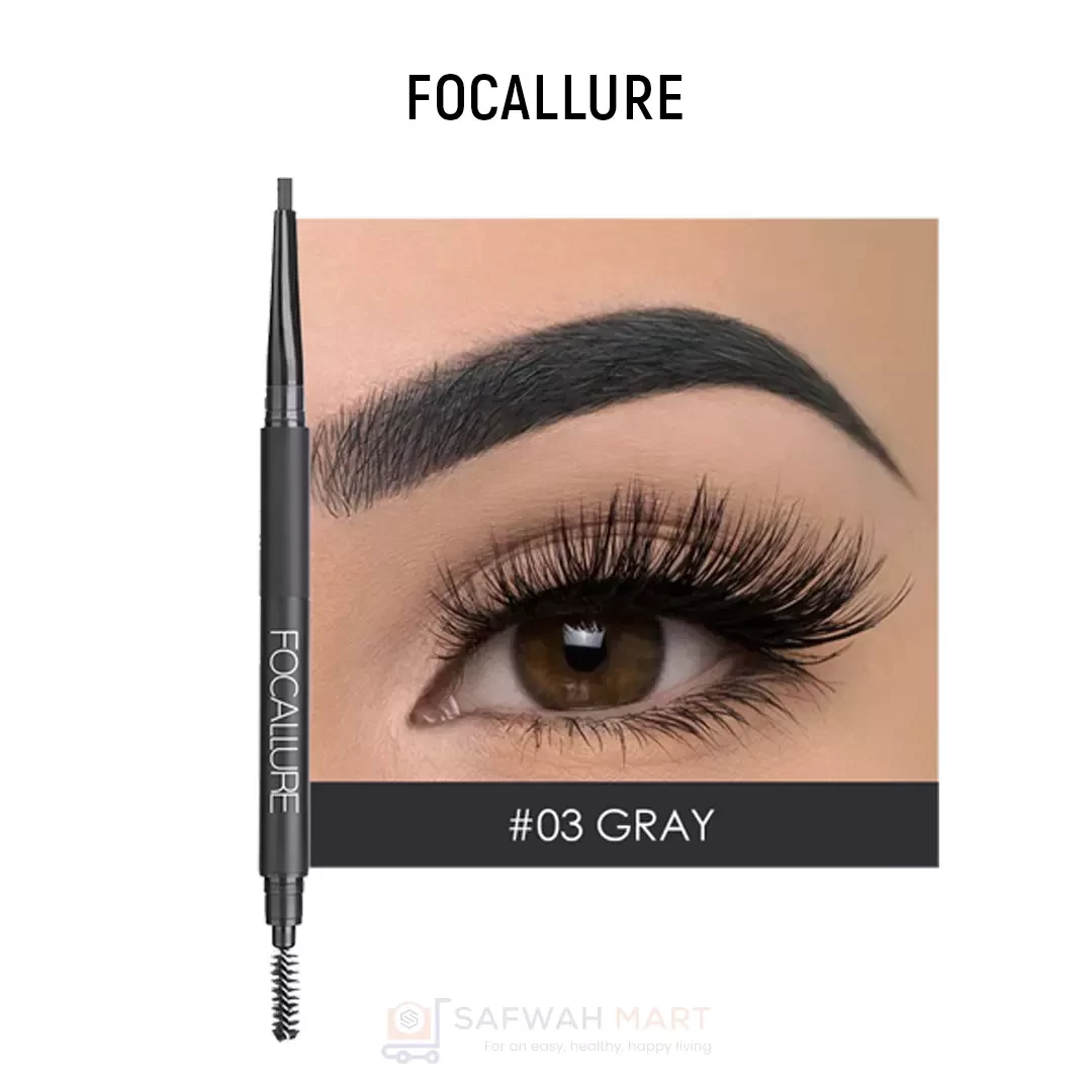 Focallure Waterproof 3 In 1 Auto Eyebrow Pencil -3(Gray)