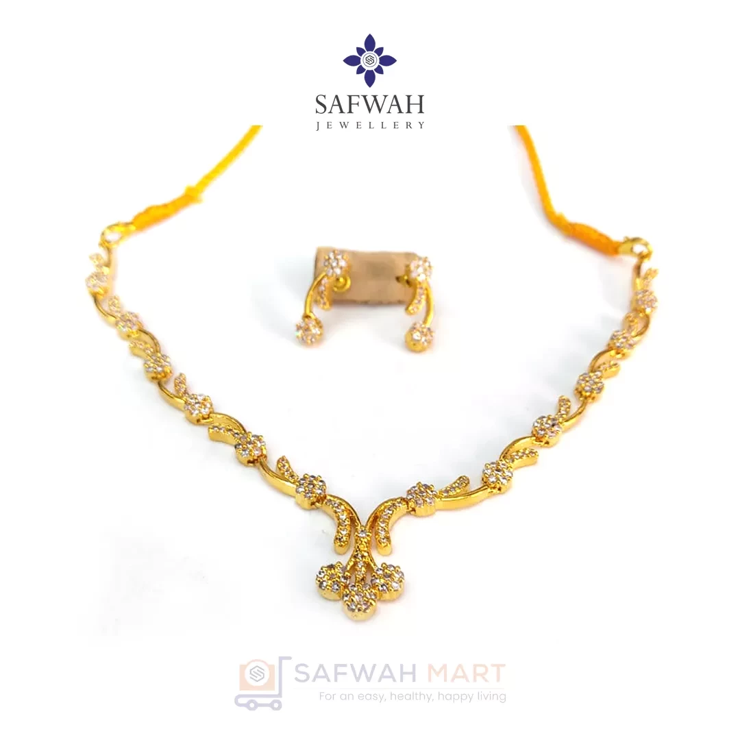 Golden Floral Necklace & Earring Set