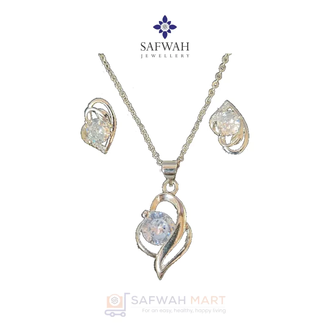 Necklace & Earring Set Big Silver Spiral Crystal