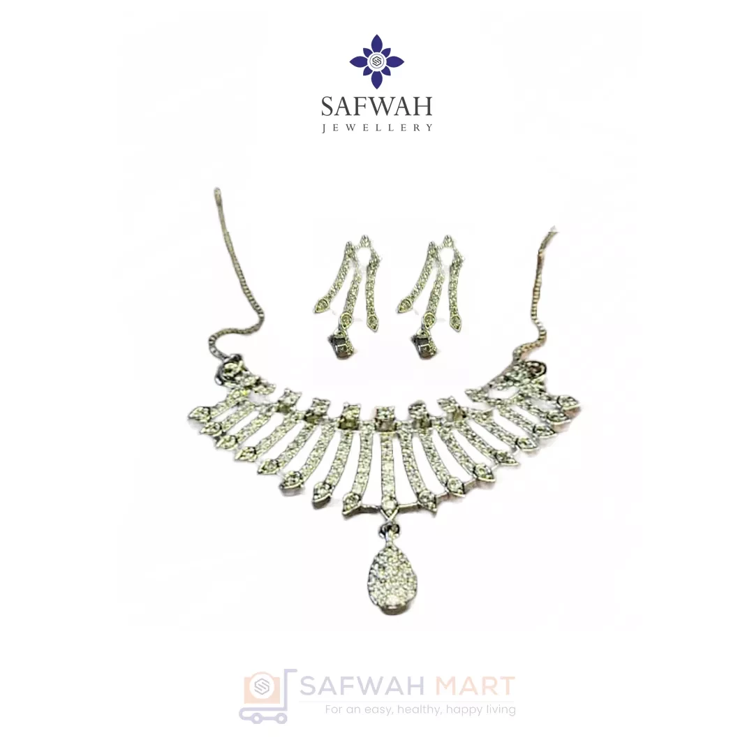 Necklace & Earring Set (U Shape Full White Diamond Cut)