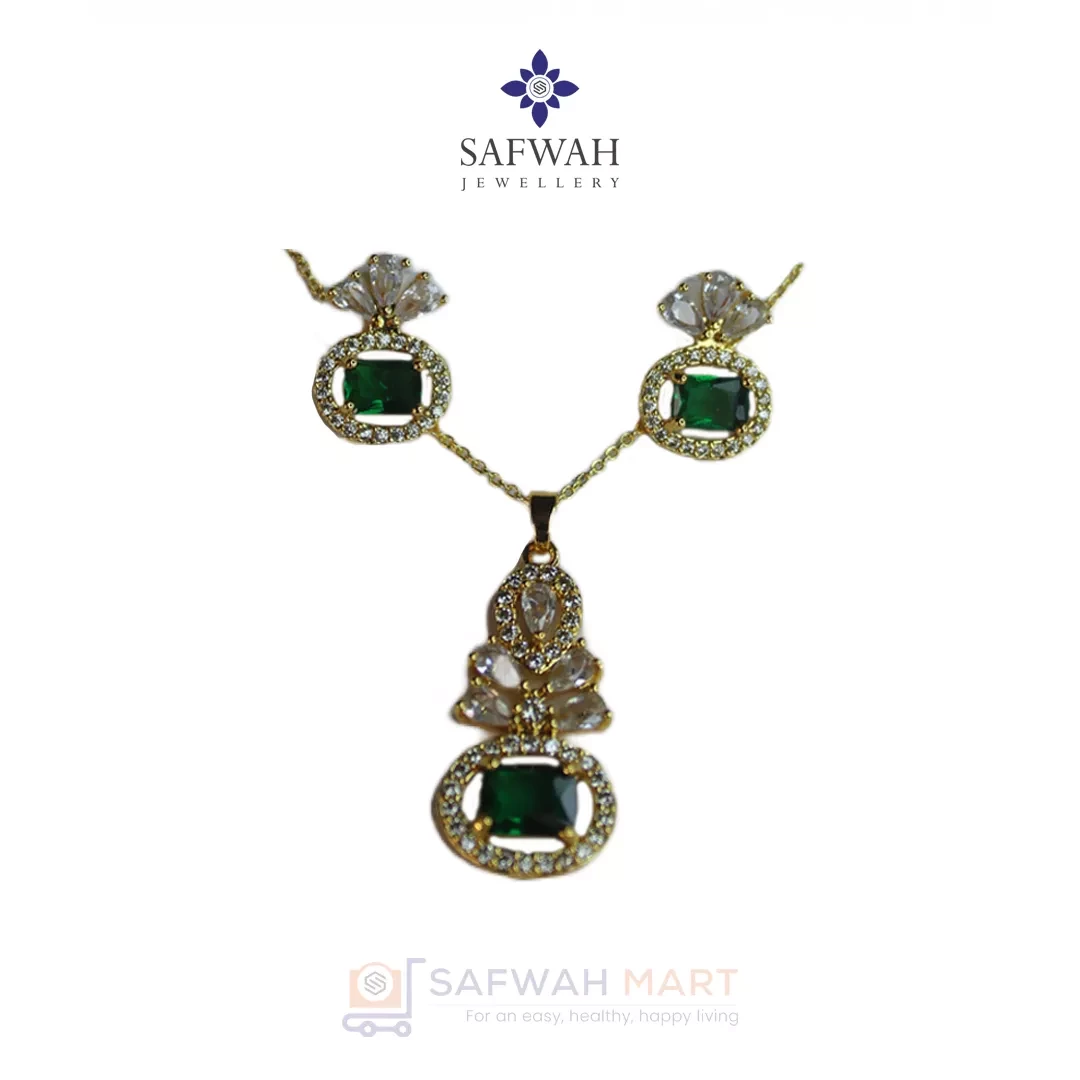 Necklace & Earring Set (Round Emerald)