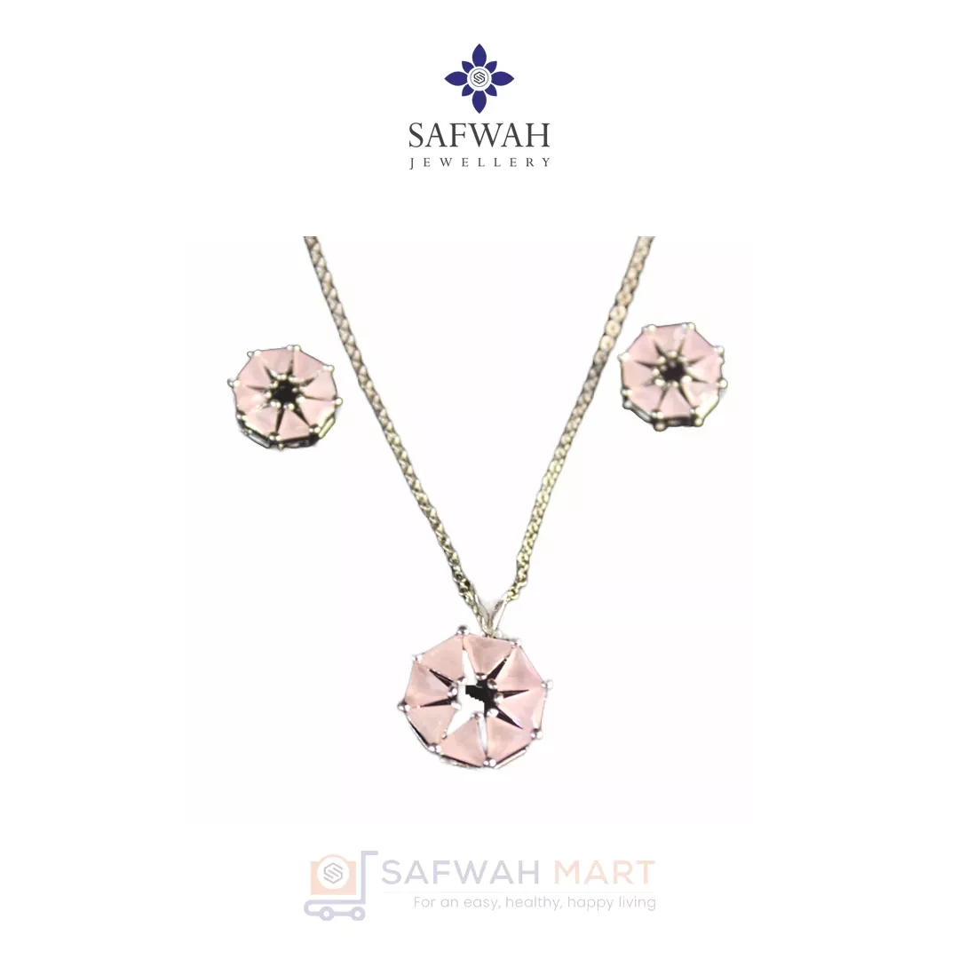 Necklace & Earring Set Baby Pink Octagon