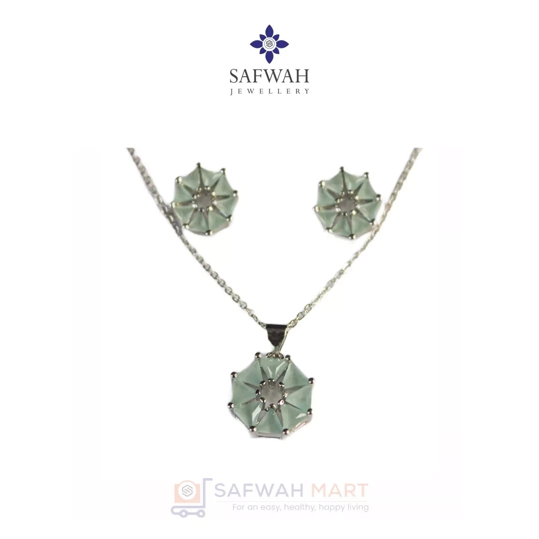 Necklace & Earring Set Pastel Green Octagon