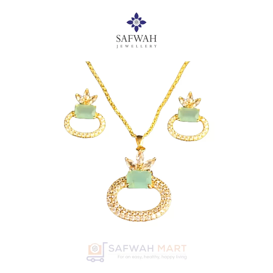 Necklace & Earring Set (Oval Mint Green)