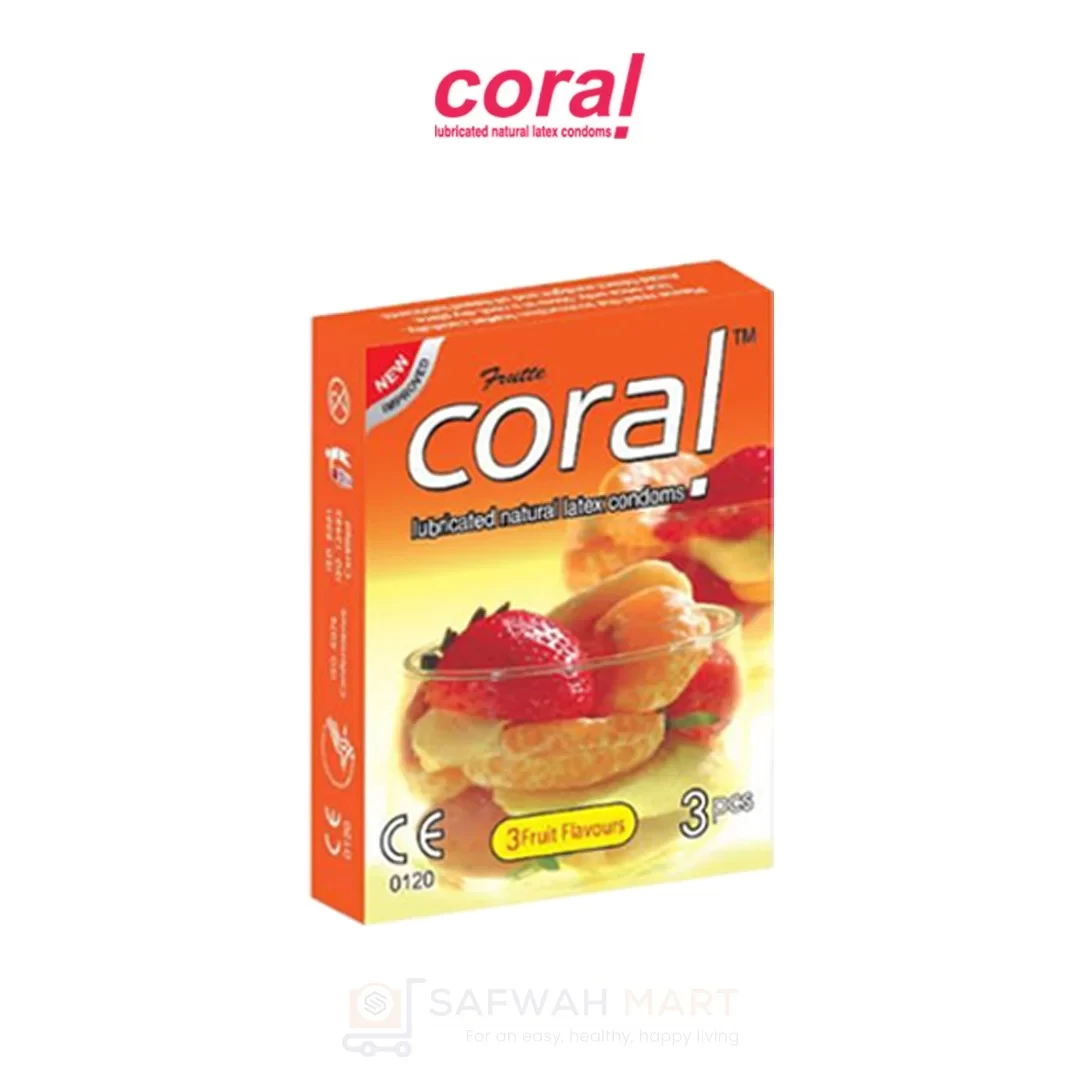 Coral 3 Fruits Flavors Lubricated Natural Latex Condoms (Fruity)