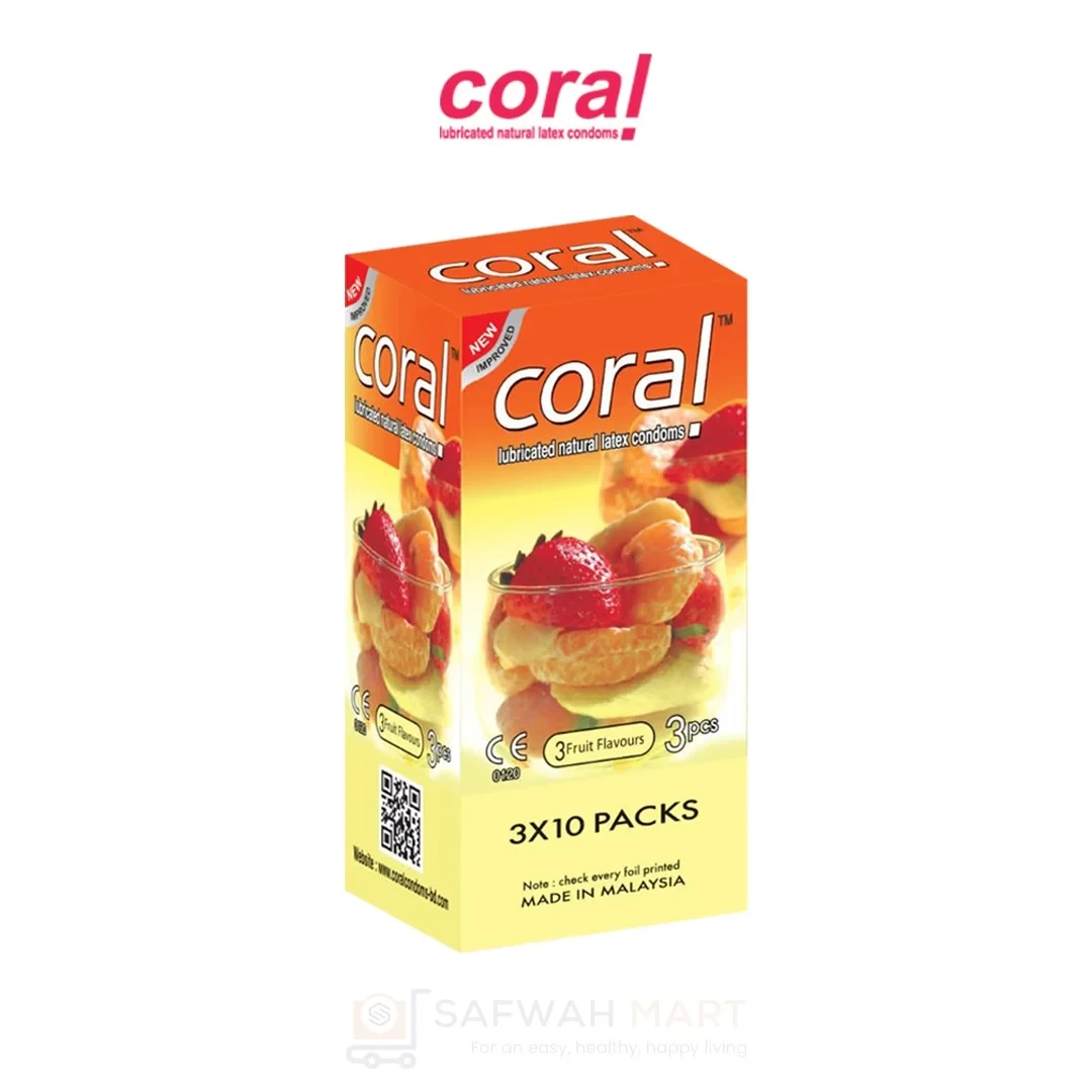 Coral 3 Fruits Flavors Lubricated Natural Latex Condoms(Frutty)