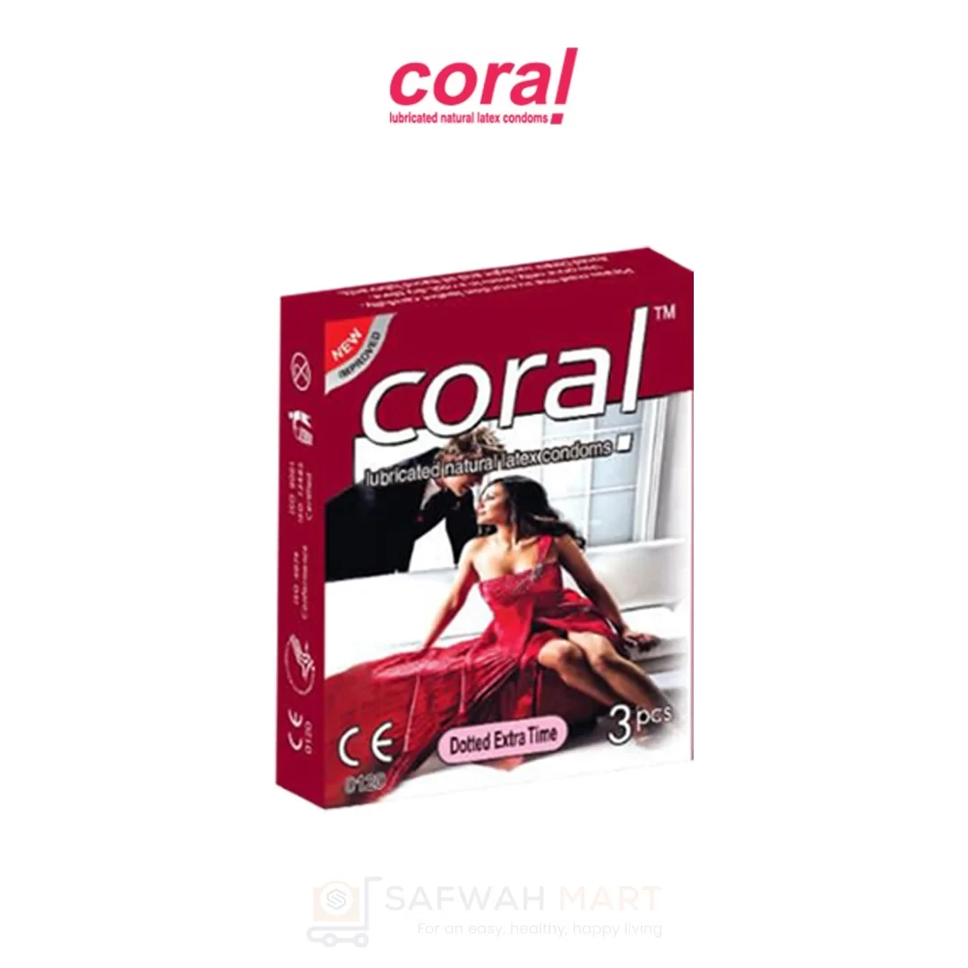 Coral Dotted Extra Time Lubricated Natural Latex Condoms